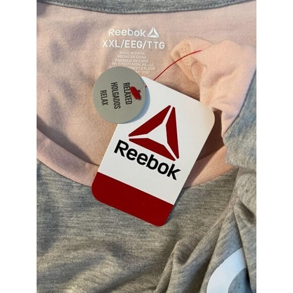 Reebok XXL Gray-Pink Logo Crew Neck Short Sleeve Tee - Picture 4 of 5